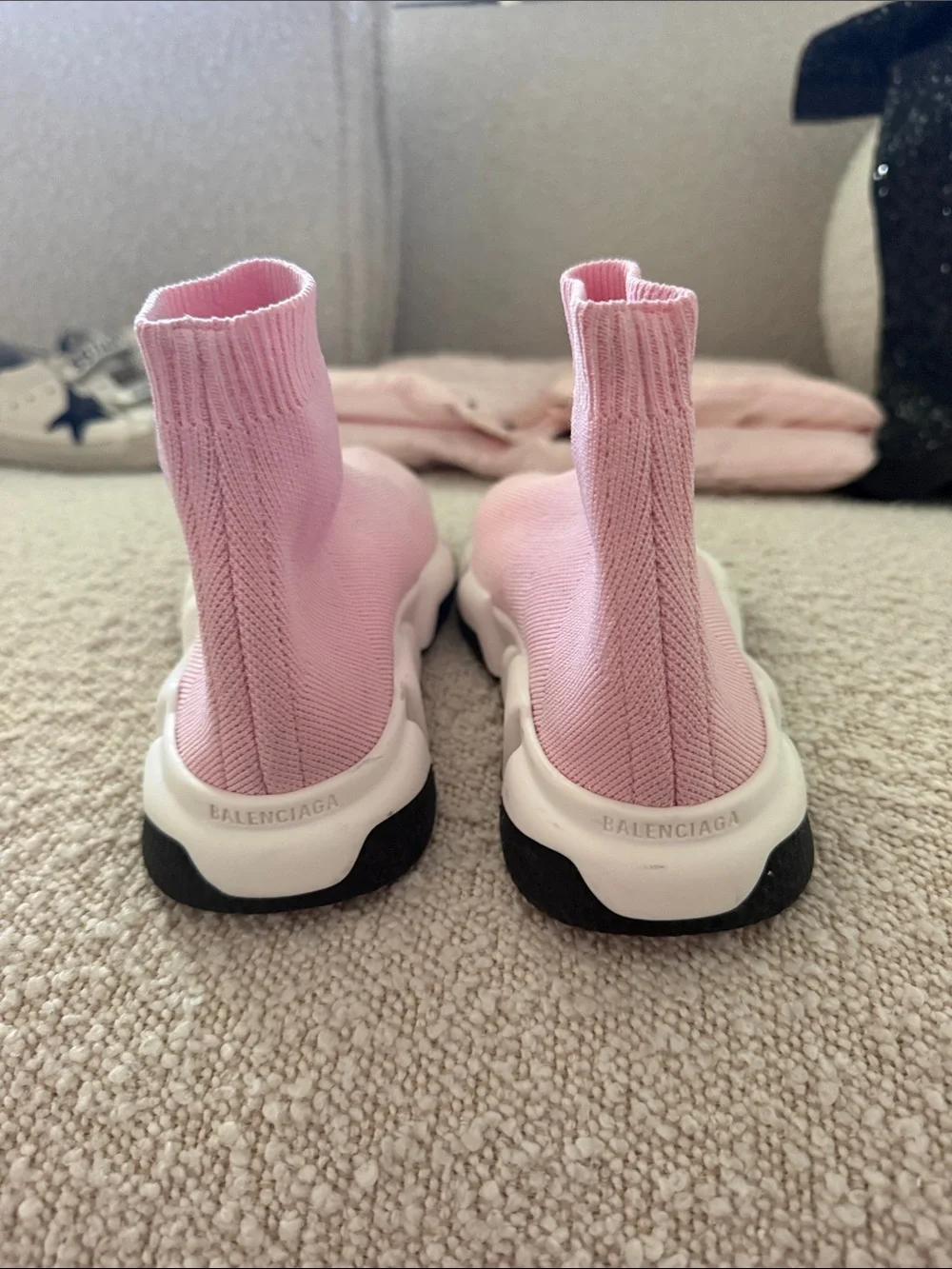 Balenciaga Pink Sock-Style Knit Sneakers with Black/White Sole